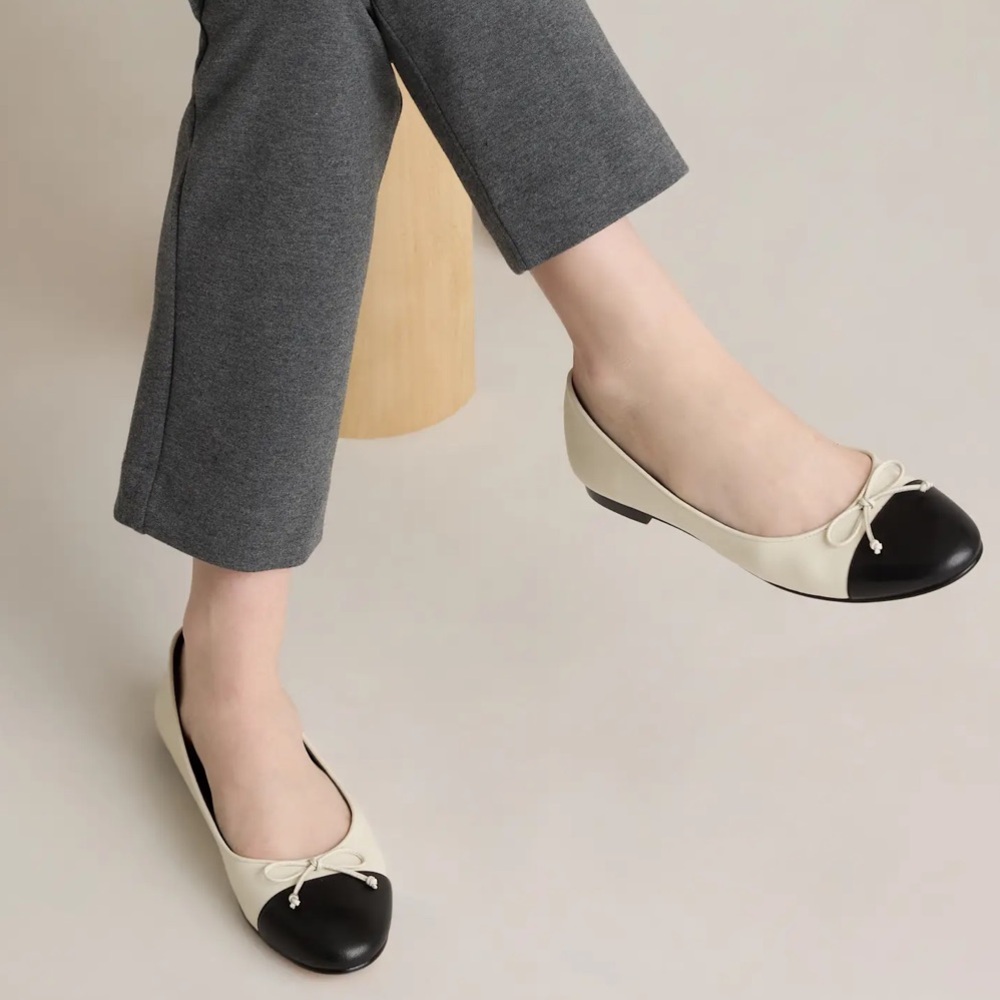 QUINCE Italian Leather Cap-Toe Ballet Flat Size 7
